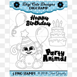 Birthday Monkey Digi Stamp-birthday, Cake, Candles, - Independence Day, HD Png Download