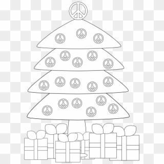 Christmas Tr Peace Sign Black White Line Art Xmas Tree - Drapeau Peace And Love, HD Png Download