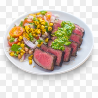 Steak With Chimichurri Sauce, Corn And Rice Salad - Flat Iron Steak, HD Png Download