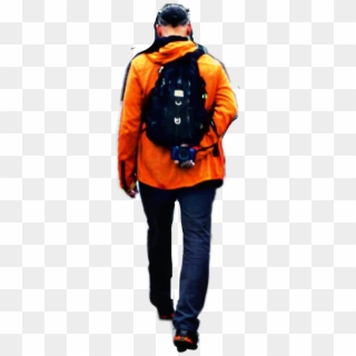 #man #walking #away #orange #jacket #backpack #boy - Man Walking Away Png, Transparent Png