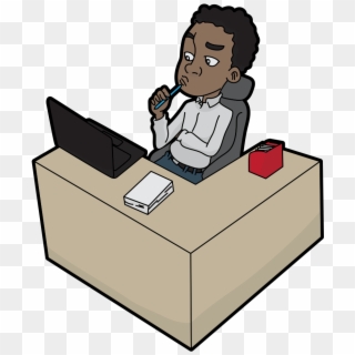 Thinking Black Cartoon Guy Using A Computer - Cartoon, HD Png Download -  866x1024(#4540593) - PngFind