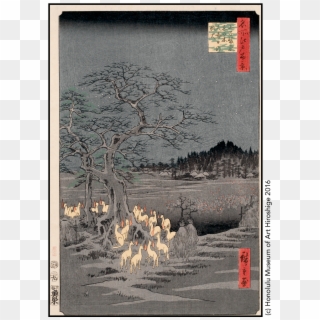 New Year's Eve Foxfires At The Changing Tree, Ōji From - Foxes Meeting At Oji, HD Png Download