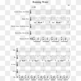 Running Water Sheet Music For Guitar, Bass, Percussion - Sheet Music, HD Png Download