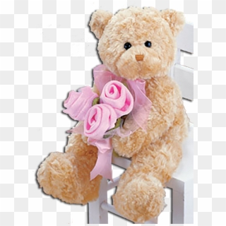 Gund Teddy Bear With Pink Flower Bouquet - Teddy Bear, HD Png Download