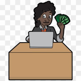 Black Cartoon Woman Holding A Bunch Of Money While - Cartoon, HD Png Download