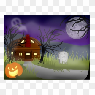 Drawing Of A Haunted Mansion - Haunted House Scene Clipart, HD Png Download