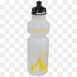 Clear Water Bottle With Yellow Print And Black Cap - Water Bottle, HD Png Download