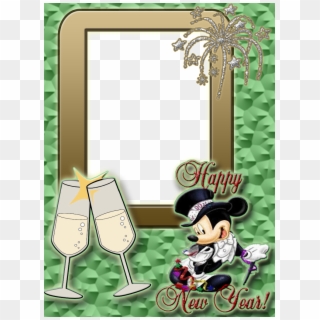 Moldura Mickey Com Frase Happy New Year , Fundo Verde, - Cartoon, HD Png Download