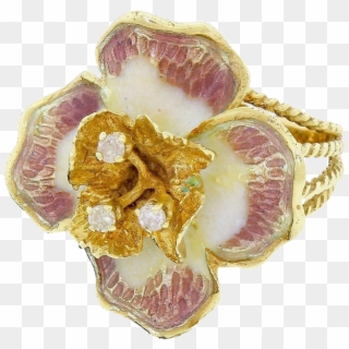 Vintage Diamond 14k Gold Enamel Pansy Flower Ring Size - Artificial Flower, HD Png Download