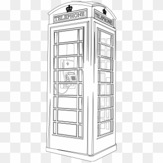 British Phone Booth Black White Line Art 555px - Draw London Telephone Box, HD Png Download