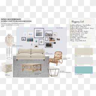Gold Mood Board From Sea Interior Design - Interior Design Shopping List, HD Png Download