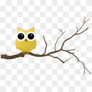 Yellow Owl On Tree Branch - Owl On Tree Clipart, HD Png Download