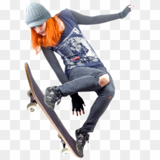 Download Young Skateboarder Woman Jumping Png Image - Girl Skateboarder Png, Transparent Png