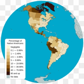 Map Of The Americas Showing The Percentage Of Native - Percentage Of Native American In Americas, HD Png Download