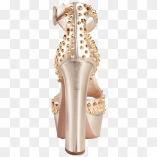 Gold Designer Shoes For Women Chunky Heel Sandals Studded - Basic Pump, HD Png Download
