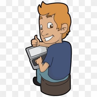 Cartoon Guy Contented With His Laptop - Cartoon, HD Png Download