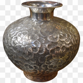 Vintage Hammered Metal Floral Vase Eclectic Style Vases - Vase, HD Png Download