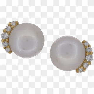White Pearls With Diamonds Studs - Earrings, HD Png Download