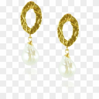 Gold And White Pearl Drop Earrings - Earrings, HD Png Download