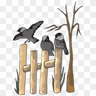 Dead, Wood, Tree, Birds, Flying, Fence - Bird On The Fence Clipart, HD Png Download