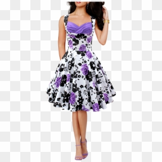 'aura' Classic Serenity 50's Dress - Black And Purple Floral Dress, HD Png Download