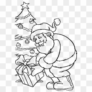 Santa Claus Gives Gifts In Christmas Coloring Pages - Draw Santa Claus With Gifts, HD Png Download