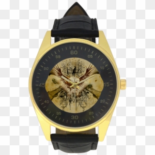 Amazing Skull, Wings And Grunge Men's Golden Leather - Watch, HD Png Download