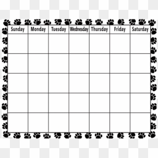 Black & White Paw Print Calendar Chart - Blank Black & White Calendars, HD Png Download