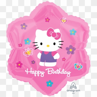 Hello Kitty Flowers & Butterflies Birthday - Pink Happy Birthday Hello Kitty, HD Png Download