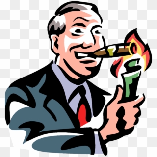 Vector Illustration Of Fat Cat Successful Businessman - Lighting Blunt With Money, HD Png Download