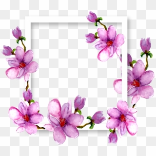 Flowers Magnolia Border Frame Watercolor Purple Ftestic - Borders And Frames Transparent, HD Png Download
