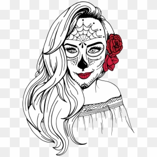 Sugar Skull With Red Roses - Sketch, HD Png Download