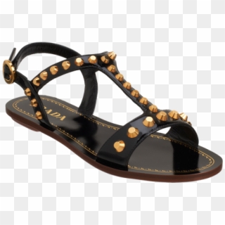 Prada Studded T-strap Sandal - Prada T Strap Black Flat Sandals, HD Png Download