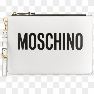 White Signature Leather Clutch - Moschino, HD Png Download