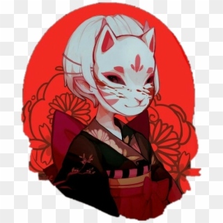 #kitsune #girl #mask - Art, HD Png Download