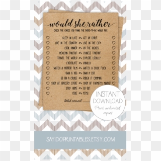 Love This Game As A Way To Get To Know The Bride To - Bridal Shower Would She Rather, HD Png Download