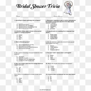 Bridal Shower Trivia Main Image - Bridal Shower Trivia Questions, HD Png Download