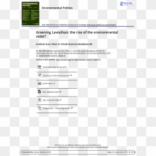 Environmental Politics Greening Leviathan - Articles Used For Gastrostomy, HD Png Download