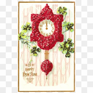 Digital Vintage New Year's Greeting Postcard With Red - New Year S Wishes And Flowers, HD Png Download