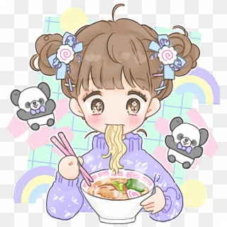 Cute Kawaii Fancysurprise Anime Eating Ramen Pastelcolo - Ramen Anime Eating Food, HD Png Download