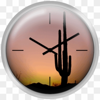 Cactus At Sunset - Wall Clock, HD Png Download