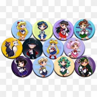 Sailor Moon Button Set Larger Image - Sailor Moon Button Pin, HD Png Download
