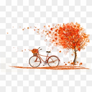 Leaf Color Tree Illustration Autumn Under Orange Clipart - Autumn Bicycle, HD Png Download