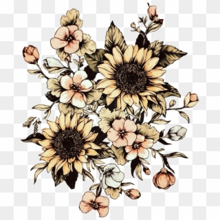 #sunflowers #roses #drawing #sketch #simple #vintage - Sunflowers And Roses Drawing, HD Png Download