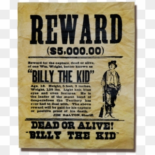 Old West Wanted Poster - Billy The Kid Wanted Poster, HD Png Download