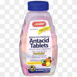 Leader Antacid Chewable Fruit Tablets - Bottle, HD Png Download