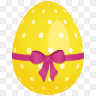 Yellow Dotted Easter Egg With Pink Bow Png Clipart - Easter Egg Clipart Png, Transparent Png