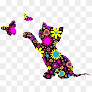 This Free Icons Png Design Of Floral Kitten Playing, Transparent Png