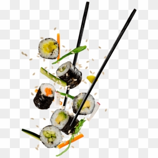 A Set Ot Chopsticks Grabbing A Suculent Sushi Roll - Sushi Png, Transparent Png