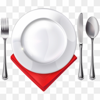 Free Png Download Plate Spoon Knife Fork And Red Napkin - Plate With Spoon And Fork Png, Transparent Png